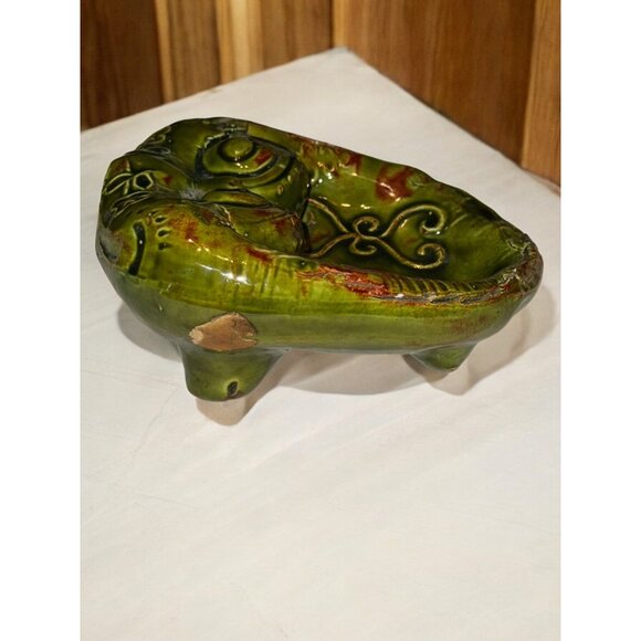 Vintage Green Ceramic Frog With Hand-Painted Details Figurine - Picture 6 of 8